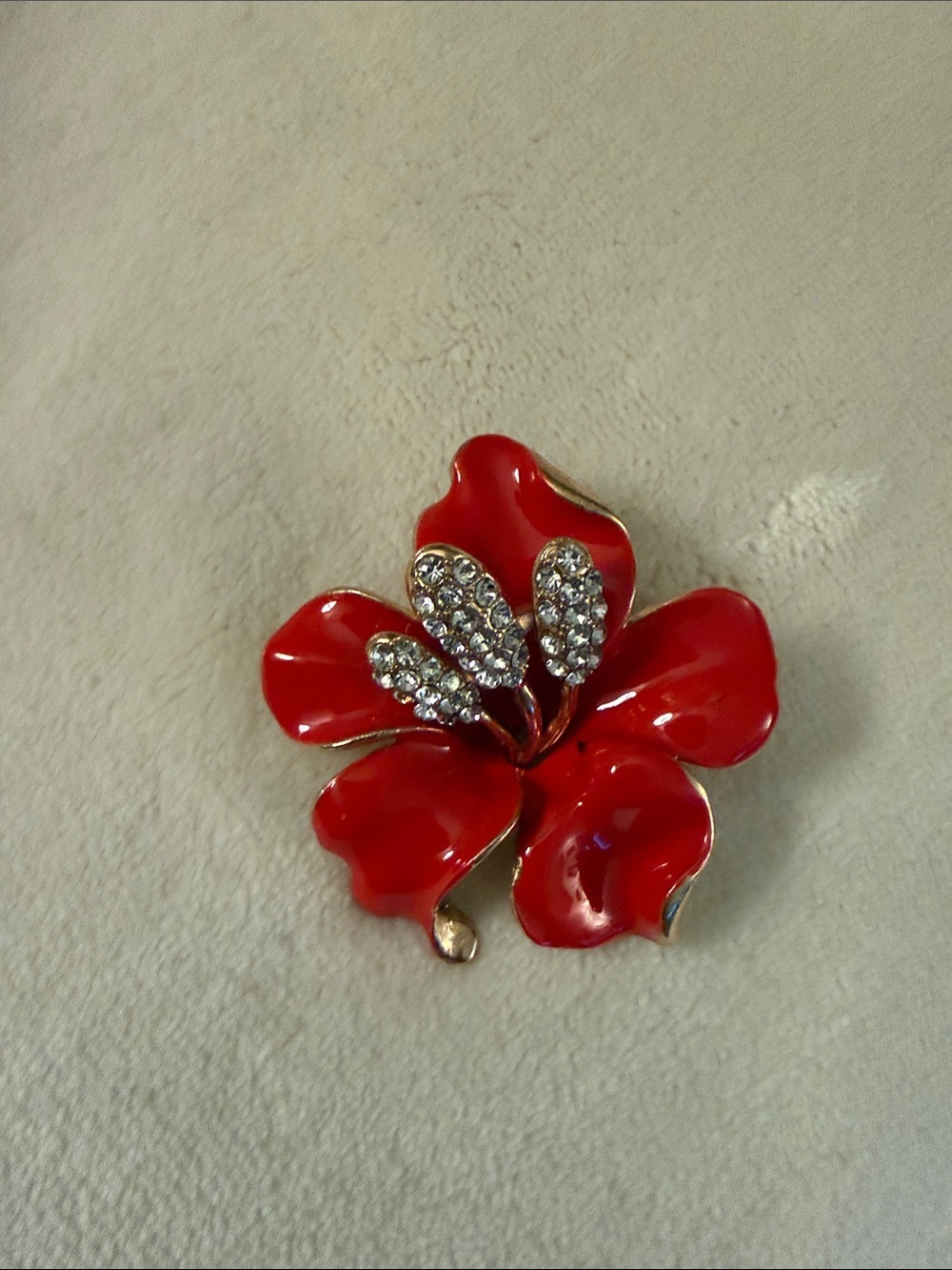 Red Floral Crystal Flower Brooch for Women